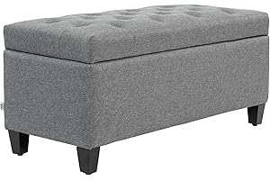 ‎HOMCOM HOMCOM Sitzbank mit Stauraum Polsterbank mit Leinenoptik, Sitztruhe mit Holzbeine, Truhenbank für Wohnzimmer Schlafzimmer Flur 100 x 40 x 44 cm Hellgrau