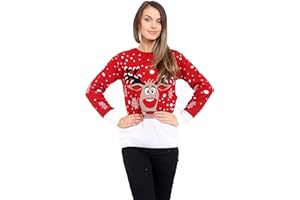 Generation Fashion New Unisex Ladies Women Knitted Crew Neck Long Sleeve Reindeer Rudolf Xmas Christmas Jumper Sweater Size 8-30