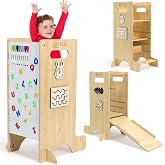 KASVAA Montessori Learning Tower with Magnetic Whiteboard, 8 Markers and 26 Letters &ndash; Learning Tower 5 in 1 Adjustable in 3 H