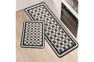 LY4U Kitchen Rug Sets, 2 Piece Non Slip Kitchen Mats and Rugs Runner Set, Rubber Backing Super Absorbable Washable Floor Mats, 43x75+43x120cm