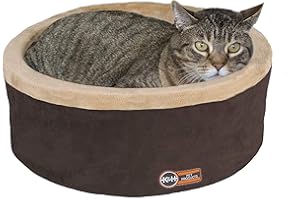 K&H PET PRODUCTS Thermo-Kitty Heated Cat Bed Large 20 Inches Mocha/Tan