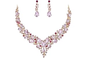 Clearine Women's Wedding Bridal Jewellery Set Austrian Crystal Teardrop Cluster Statement Necklace Dangle Earrings Set