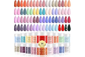 Lavender Violets 36 Colours Dip Nails Powder Starter Kit Purple Pink Green Blue Orange and Red Glitter Acrylic Dipping Nail Powder Set for Beginners and Professionals Dip Manicure DIY M957