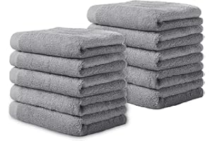 Yoofoss Baby Waschlappen 10 Stück 25x25cm Handtücher Weich Waschtücher Kleine Tücher Multifunktion Bambusfaser Gesichtstücher für Säuglinge Kinder Grau