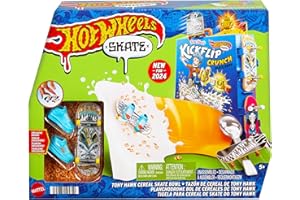 Hot Wheels Skate Tony Hawk Cereal Bowl Fingerboard Set, 1 Exclusive Board & Pair of Removable Skate Shoes, Storage for up to 4 Boards & 4 Pairs of Shoes, HTP09
