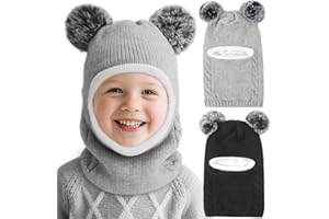 DRESHOW Gorro de Punto para Bebé Niño Niña Capucha Suave Invierno Sombreros y Bufandas con Doble Pompón para Pequeños Niños Niñas 1-6 Años