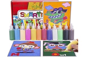 Berry President Kit de arte de pintura de arena con 26 hojas de varias tarjetas con imágenes de palabras del alfabeto A-Z y 12 botellas de arenas coloridas.