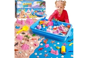 twoonto Play Sand Art Kit, Ocean Sensory Bin with 3.3lbs Color Sand, Sandbox Sensory Toys, Sea Animal Molds Castle Molds for Girls Boys 3 4 5 6 7 8 9, Sandbox Toys for Kids Birthday Xmas Gifts