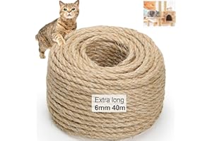 HUTHIM Sisalseil für Kratzbaum - 6mm x 40 Meter Natur sisal Seil - Katzen-Kratzbaum Ersatz und Zubehör - DIY-Dekoration für Haushalt, Garten