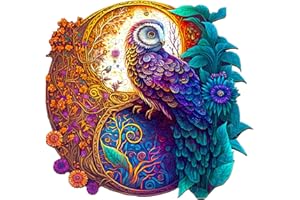 CRAFTIQUE Holzpuzzle Erwachsene, Yin Yang Eule Holz Puzzle Erwachsen, Wooden Puzzle Holz Puzzle Erwachsen Und Kinder, Einzigartiges Lernspielzeug in Tierform für Freunde der Familie M-30*30cm-200pcs