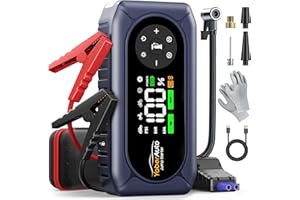‎YABERAUTO Starthilfe Powerbank für Pkw mit Kompressor 150PSI, 4500A Auto Starthilfe Powerbank für 9.0L Benzin und 8.0L Dieselmotor, Starthilfe mit 500 Lumen 4 Modi LED Licht und 3.3'' LCD Display,YaberAuto AP02