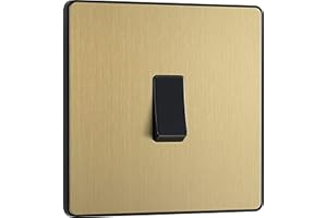 BG ELECTRICAL BG Elektryczny jednościenny włącznik światła, 2-drożny, bezśrubowa płyta przednia, okrągłe krawędzie, Evolve, satynowy mosiądz, 20A, 16AX, PCDSB12B