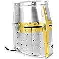 Nagina International Medieval Templar Crusader Knight Armor Helmet with Wooden Stand | Greek Roman Spartan Armour | Silver Helm A+ | Wearable for Adults Cosplay, Historical Reenactments, Decorative