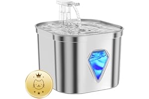 Tyonto Distributeur Eau Chat Acier Inoxydable Antibactérien,Recharge USB,Ultra-Silencieux Fontaine Chat,Double Filtre Charbon Actif 5 Couches,Lumière LED Fontaine Eau Chien