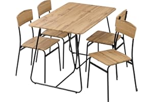 Baroni Home Set Tavolo Quadrato da Pranzo con 4 Sedie, Design Moderno, Leggero, per Interni ed Esterni, Sala da Pranzo, Ristorante, In MDF e Acciaio, Montaggio Facile, Nero Effetto Rovere