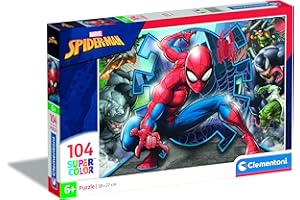 Clementoni 27116 Supercolor Spiderman – puzzle 104 elementów od 6 lat, kolorowe puzzle dla dzieci o wyjątkowej jasności i intensywności kolorów, gra zręcznościowa dla dzieci