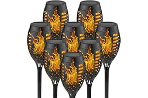 WinGluge Lot de 8 lampes solaires pour extérieur - Étanche IP65 - 12 LED - Pour l'extérieur - Avec effet flamme réaliste