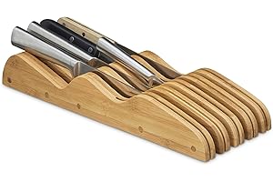 Relaxdays , plano, alto x ancho x profundidad 40 x 12 x 5 cm, cajón de bloque de cuchillos natural, tumbado, bambú, para 9 cuchillos, HBT 40 x 12 x 5 cm, cajón