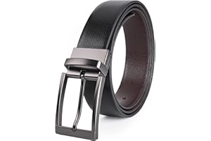 Sunya Ceinture Homme Cuir Marron et Noir, 33mm Boucle Rotative Réversible Ceinture pour Hommes, Convient Jeans les Pantalons Costumes.