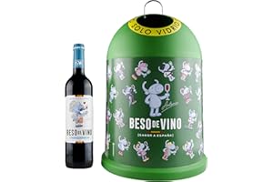 Pack - Cubo de Reciclaje Miniglú Ecovidrio con Diseño Beso de Vino + Botella Beso de Vino Syrah & Garnacha