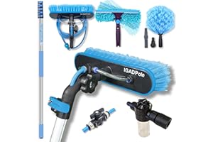 IGAD Pole 20ft Washing Kit: Water-fed Brush, Cobweb Duster and 10”(25cm) Squeegee and Soap Dispenser, with 5-Stage Telescoping Pole 5-20ft(6m) Pole