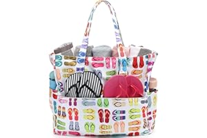 LEDAOU Bolsa de playa grande con cremallera para mujer, impermeable, bolsa de transporte, bolsa de transporte a prueba de arena con cremallera, piscina, fitness, bolsa de viaje familiar
