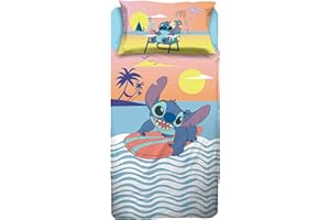 HERMET Stitch, Lenzuolo Letto Singolo, Completo Letto Singolo Disney, Lenzuolo Sopra, Lenzuolo Con Angoli, Federa, Blu, Disney, 100% Cotone, Prodotto Ufficiale