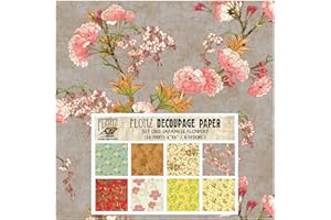 Decoupage Paper Pack (24 Sheets 6"x6") Japanese Flowers FLONZ Vintage Styled Paper for Decoupage, Craft and Scrapbooking