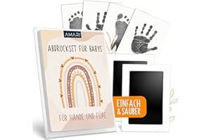 AMARI ® Baby Handabdruck & Fußabdruck Set – Stempelkissen für Neugeborene – Baby Abdruckset Geschenk zur Geburt & Babyparty – Sicheres Abdruck Set inkl. 2 Stempelpads & 4 Karten