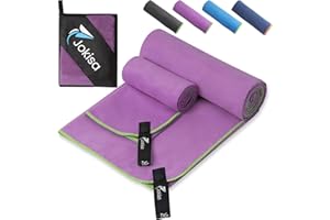 Jokisa 2 Piezas Toalla Microfibra (180x90cm Toalla Piscina+100x50cm Toalla Gimnasio), Toalla Playa de Secado Rápido y sin Arena, para Fitness, Playa, Gimnasio, Camping (Morado - Verde)