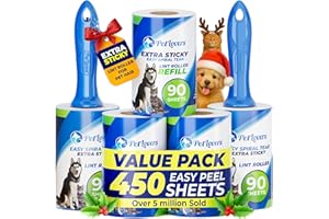 PetLovers Extra Sticky Lint Roller Mega Value Set 450 Sheets for Pet Hair Removal Dog and Cat Lint Remover 5 Pack