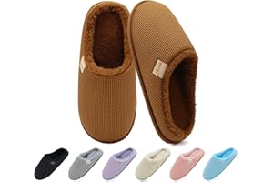 ONCAI Pantoufles Femme Dessus en Motif Waffle de Shake Polaire de Fausse Fourrure Hiver Chaussons Mousse à Mémoire Coussinée Semelle Antidérapante en Caoutchouc EU Taille 36-43