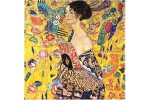 Legendarte - Cuadro Lienzo, Impresión Digital - Dama Con Abanico - Gustav Klimt - Decoración Pared cm. 90x90