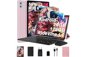 DEERTIME 2024 Newest Tablet Android 14 Tablet 10.1 Pollici 20GB RAM+128GB ROM(TF 1TB), Octa Core, 5G Wi-Fi 6 | Widevine L1 | BT5.0 | 6000mAh | 5MP+8MP | GPS | Widgets | 2 in 1 con Tastiera e Mouse - Oro Rosa