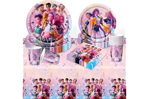 AINVLIYA 52 Stück Pop Geburtstagsdeko, Demo-n Hunter Partygeschirr Pappteller Kindergeburtstag Party Teller Becher Servietten Trinkhalme Geburtstag Deko für 10 Personen