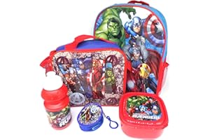 TLD Marvel Avengers Set De Regalo Mochila + Billetera + Bolsa Aislante + Botella Para Beber + Caja De Almuerzo - Licenciado Oficialmente - Backpack Purse Lunch Bag Sports Bottle Sandwich Box - Gift Bundle