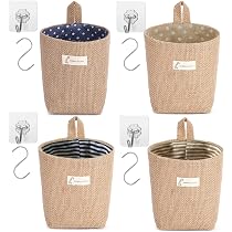 Lot De 3 Sacs De Rangement Suspendus En Coton-lin - Petit Panier Avec Crochets Pour Porte, Bureau, Salle De Bain