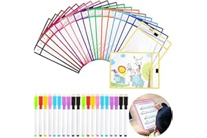 FGXY 40pcs Dry Erase Pockets Set, 20pcs A4 Riutilizzabile Tasche Di Erase Dry Multicolor Clear Plastic Sheet Protectors 20pcs Cancella Penne Wipe Disegno Board Per Ufficio Scuola