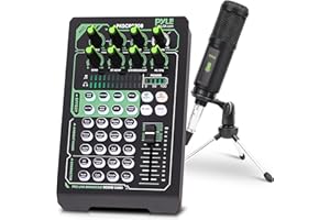 Pyle Portable Bluetooth Live Broadcast Sound Card Pro Audio Interface DJ mixer Condenser w/Microphone Set, for Streaming podcasts Studio, Recording PC, Gaming, Phone, w/FX, Ambient Sounds - PKSCRD308
