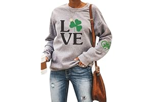 YMING Femmes St. Patrick's Sweatshirt Trèfle Irlandais Print Shirt Manches Longues Col Rond Pulls