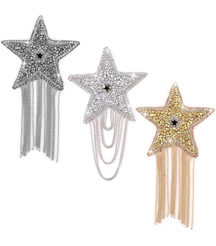 Patch Écusson Étoile Avec Strass Thermocollant - 10 Cm - Noir - Pour Customisation Vêtements