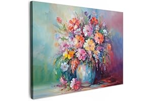 MuchoWow© Impression sur Toile Peinture 70x50 cm Tableau Mural Decoration Salon Reproductions de Tableaux Murale Moderne Fleurs - Art - Peinture à l'huile - Printemps - Bouquet