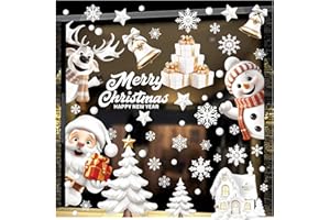 CANCJ Fensterbilder Weihnachten,Fensterdeko Weihnachten mit 3D Weihnachtsmann, Rentiere, Glocken Schneeflocken Häuser,Groß Fensteraufkleber Weihnachtsdeko,Fenstersticker für Winter Fenster Weihnachts Deko