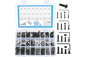 SIGULIKEJI 520 Pcs M3 M4 M5 M6 Bolts and Nuts Set, Black Machine Screws Assorted Nuts and Bolts Assortment Kit, Hexagon Fastener Hex Socket Head Cap Screws and Washers Set