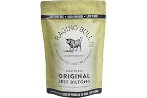 Raging Bull 250g Original Beef Biltong - Authentic South African Gluten Free Biltong - High Protein Snacks - Grass Fed Beef Biltong - Low Carb Keto Snacks - Natural Carnivore Meat Snacks