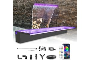Longrun Bluetooth App Control Acrylic Pool Fountain, 90cm Pond Waterfall Cascade, Waterfall Blade with 7 Colors LED Light, Complete Waterfall & Stream Kits for Outdoor Water Features