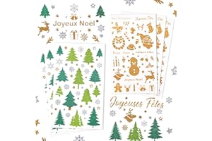 Kesote 6 Feuilles Autocollants Noel Pailletées Stickers Gommettes Noel Francais pour Scrapbooking Cadeau DIY Décoration Enfant