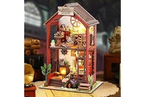 RONSTONE DIY Book Nook Kit: 3D Wooden Puzzle with Furniture and LED, Mini Miniature Dollhouse Kit Bookshelf Decor, Mini Doll House Creativity Gift for Adults Teens