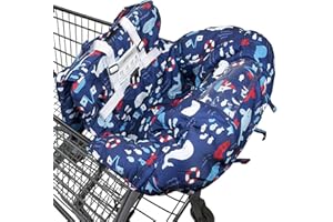 COZYIN BABY 2-in-1 Baby Shopping Trolley Cover Highchair Seat Cushion - Portable Design (Navy Blue Whale)