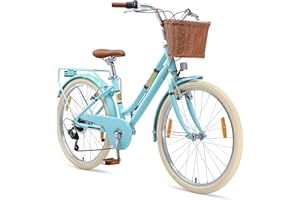 BIKESTAR Vélo pour Enfants en Aluminium à partir de 9-10 Ans | Vélo rétro de Ville 24 Pouces, 7 Vitesses, Panier, Frein en V, vélo hollandais